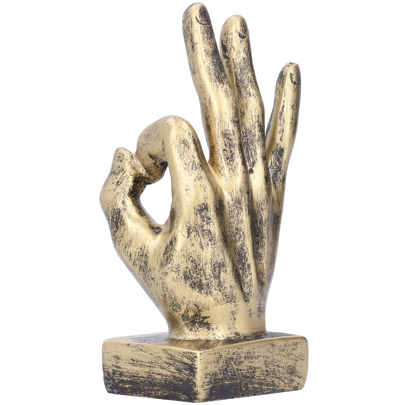 Pssopp Resin OK Gesture Finger Statue Sculpture - Modern Desk Decor Hand Gesture Ornament for Desktop Office, Copper Finish Home Accessory