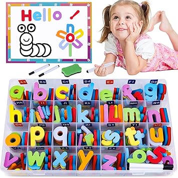 Amazon Com 225pcs Magnetic Letters And Numbers For Kids With Double Side Magnet Board And Storage Box Abc Uppercase Lowercase Foam Alphabet Letters For Toddlers Classroom Home Education Spelling Learning Set Furniture