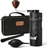 TURN GRIND Manual Coffee Grinder Camping 28g Large Capacity, Stainless Steel Burr Portable Hand Coffee Grinder for Travel, Adjustable Settings Tool-Free Disassembly &amp; Travel Case Included