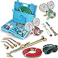 Cutting Torch Kit Oxygen & Acetylene Gas, Professional Welding Kit Set Portable Oxy Acetylene Torch Kit, Gas Welding Kit, Brazing Kit with Two Hose, Regulator Gauges, Storage Case