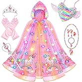 Jeowoqao Princess Dress up for Girls 4-6, Light up Princess Cape with Crown Gloves Princess Toys for Girls 3-6 Halloween