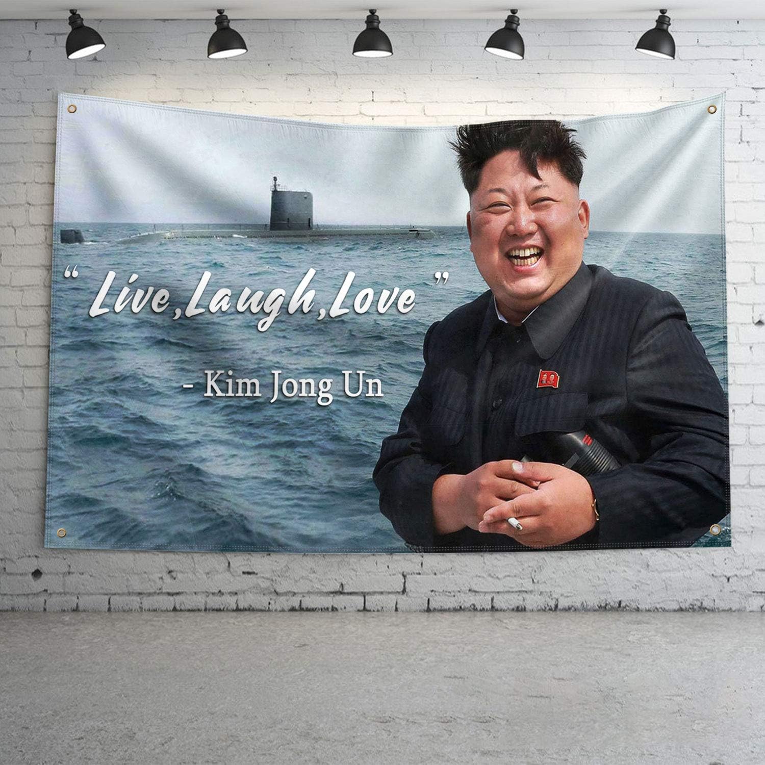 Mural Wall Art Live Laugh Love Flag Kim Jong Un Banner College Dorm Decor Indoor Bedroom Sign Heavy Wind With Brass Grommets Outdoor Sign House Banner Polyester Yard Lawn Outdoor Decor 3x5 Ft Patio Lawn