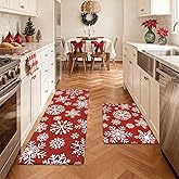 SHACOS Christmas Kitchen Rugs Set of 2 Anti-Fatigue Kitchen Mats Cushioned Red Christmas Kitchen Rugs White Snow Farmhouse Kitchen Mats and Rugs for Xmas 17x27.5+17x47, Snowflakes