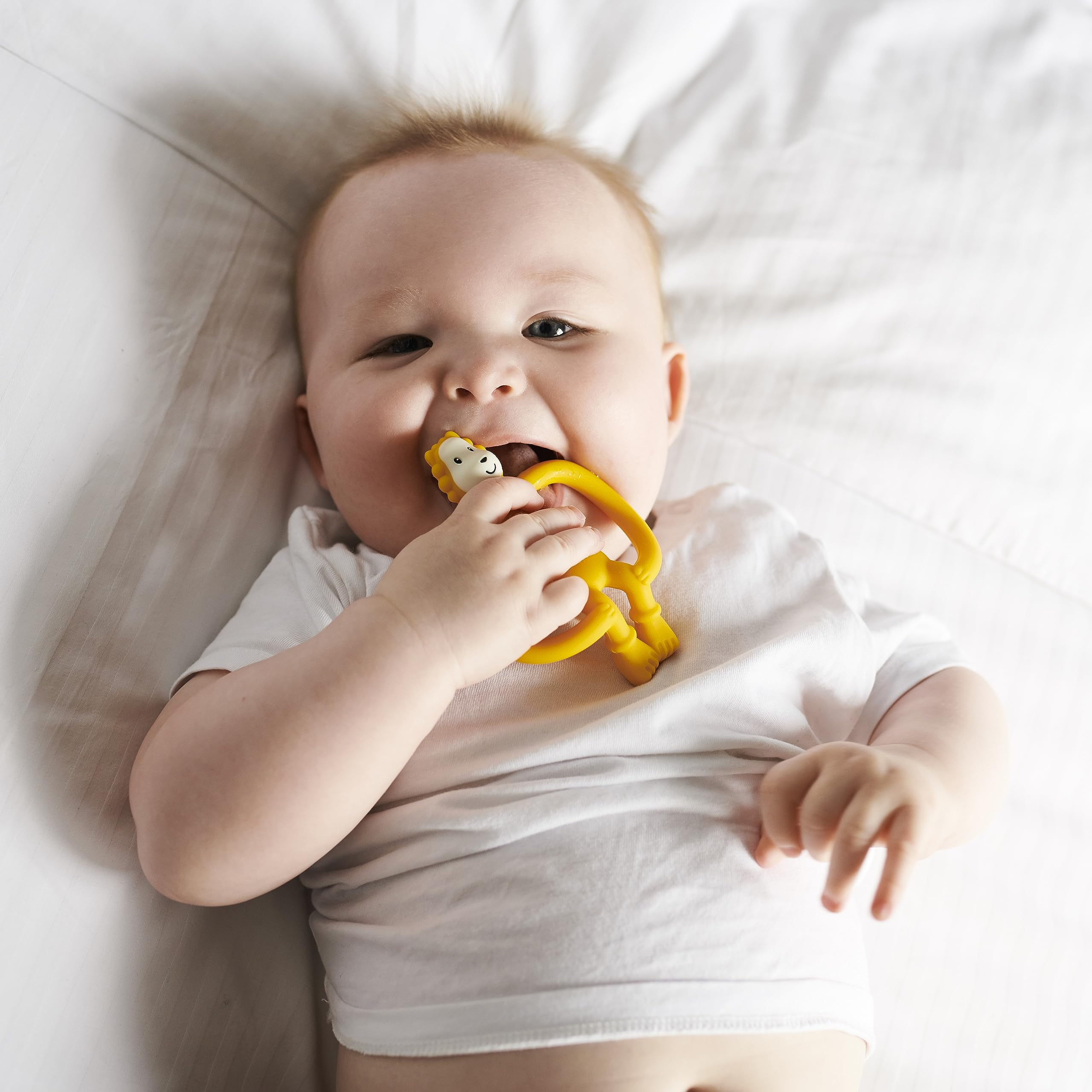 Matchstick Monkey Animal Silicone Teether for Baby 3 Months+, Easy to Hold & Naturally Fits in Mouth, BPA-Free Food Grade w/BioCote Protection, Stimulates & Massages Sore Gums, Ludo Lion