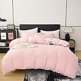 DCSKY Pink Duvet Cover King Size, 3pcs Washed Microfiber Bedding Set, Soft Breathable Rippled Duvet Cover Set with Zipper Closure for All Seasons