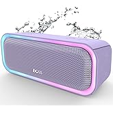DOSS SoundBox Pro Bluetooth Speaker, 20W Stereo Sound, Active Extra Bass, 20H Playtime, Multi-Colors Lights, Wireless Stereo Pairing, IPX6 Waterproof for Garden, Hiking, Camping, Beach, Party-Purple
