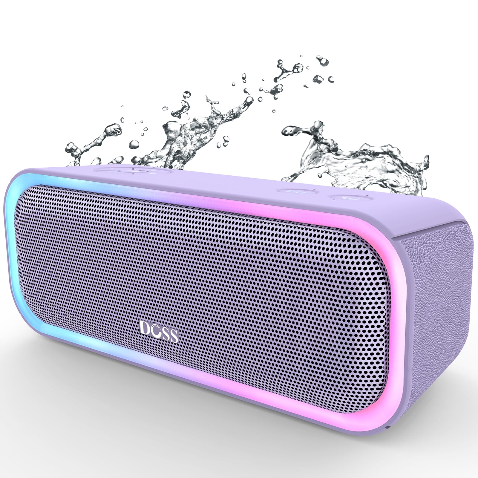 DOSS SoundBox Pro Bluetooth Speaker, 20W Stereo Sound, Active Extra Bass, 20H Playtime, Multi-Colors Lights, Wireless Stereo Pairing, IPX6 Waterproof for Garden, Hiking, Camping, Beach, Party-Purple Image