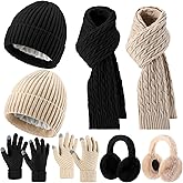 Suhine 8 Pcs Winter Beanie Hat Scarf Gloves Ear Warmer set Warm Fleece Knit Hat Touch Screen Gloves Earmuff for Women men