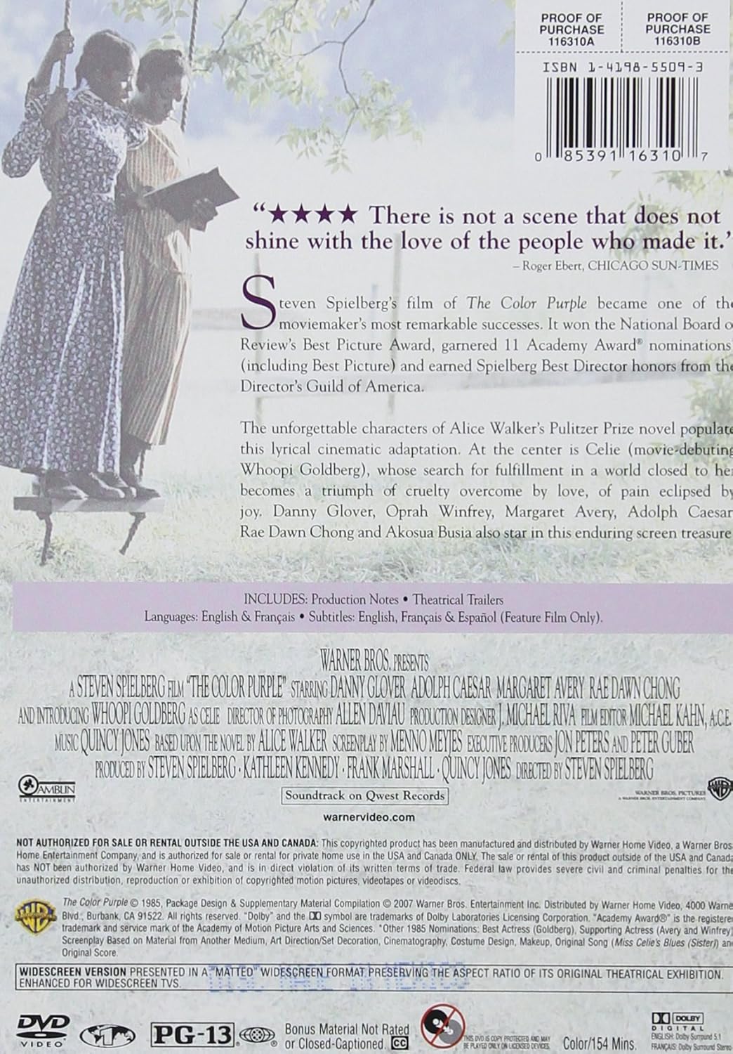 Amazon The Color Purple Whoopi Goldberg Danny Glover Amazon The Color Purple Whoopi Goldberg Danny Glover Adolph Caesar Margaret Avery Rae Dawn Chong Oprah Winfrey Akosua Busia Willard Pugh