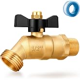 YELUN Brass Ball Valve Full Flow Male Hose Bibb 1/2" Male NPT inlet Connection with 3/4" GHT water hose outlet Heavy-Brass Faucet for gardens and patios (Butterfly Handle)