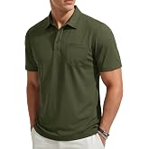 TACVASEN Men's Polo Shirts Short Sleeve with Pocket Cotton Pique T-Shirts 3 Buttons Casual Polo Moisture Wicking Golf Shirts