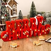 Ganeen Merry Christmas Sign Christmas LED Wooden Lights Rustic Lettered Centerpieces Light up Table Centerpiece Decorative for Xmas Trees Fireplace Home Shelf Decorations