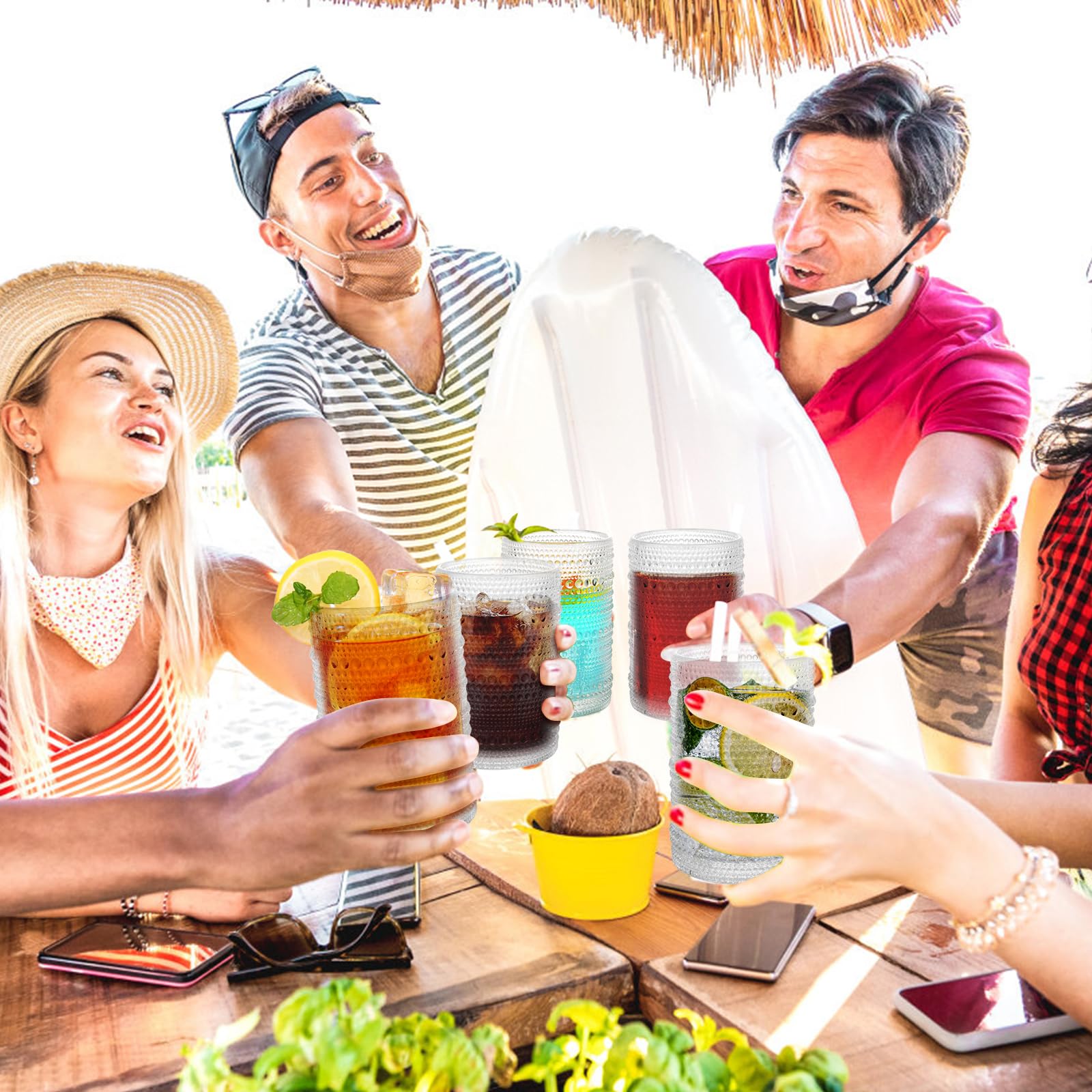 Ulable Hobnail Drinking Glasses, 13.5 oz Clear Drinking Glasses, Vintage Glassware, Water Glasses Set of 6 for Beer, Cocktail, Soda, Whiskey, and Various Mixed Drinks