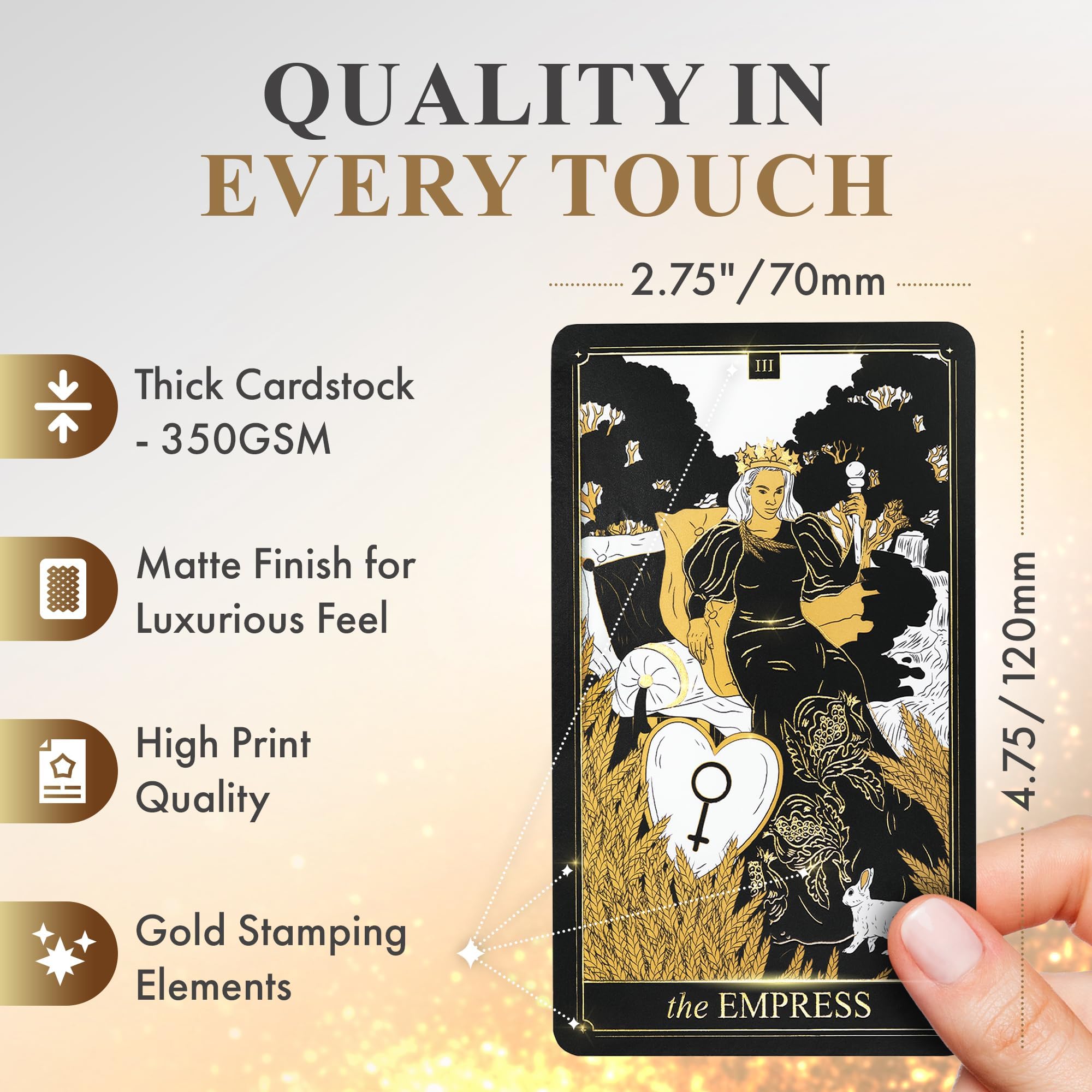 Wyspell Classic Tarot Cards with Guide Book - 78 Gold Cards for Beginners - Black Tarot Decks with Guidebook - Original Cards Deck with Guidebook