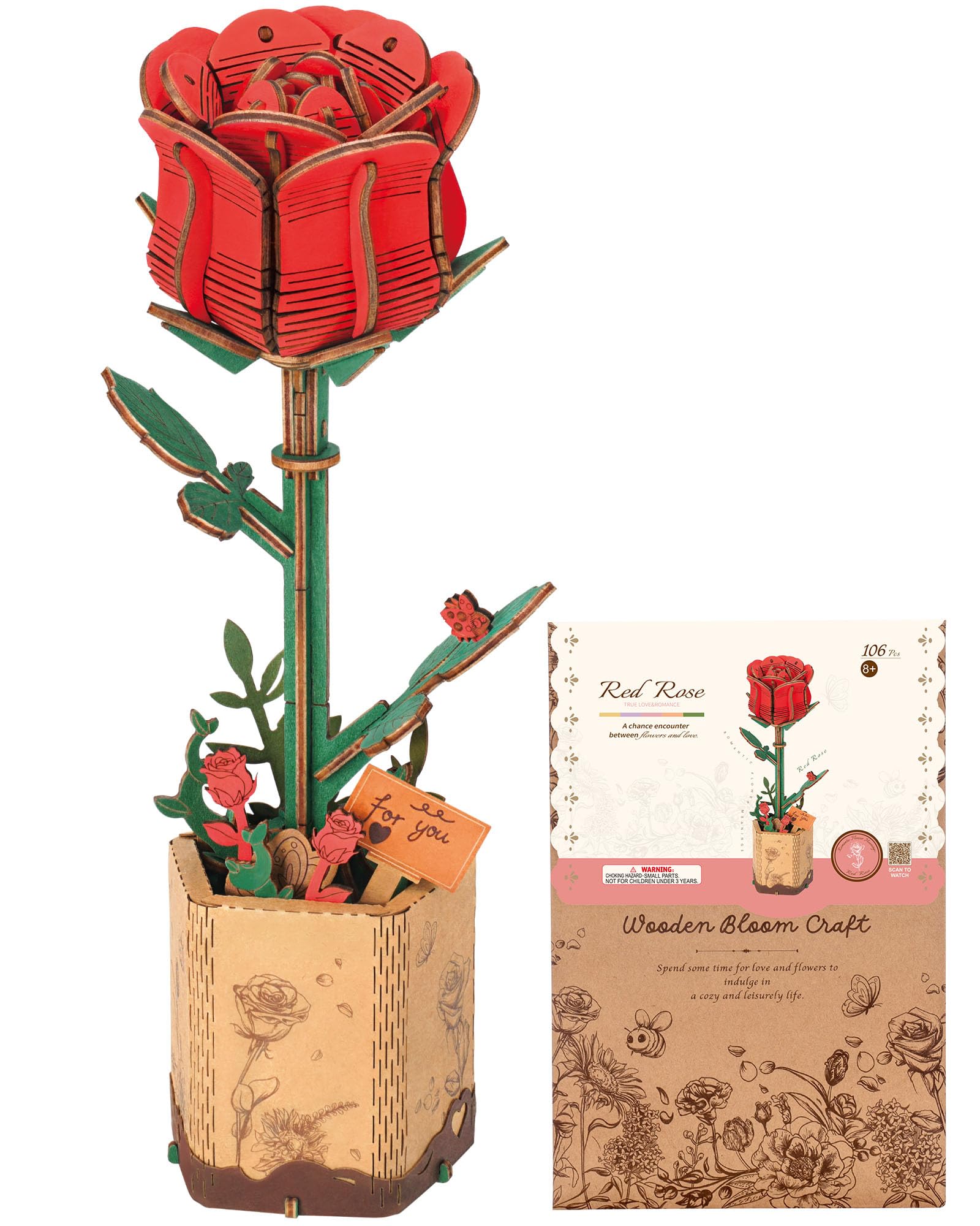 ROBOTIME 3D Wooden Puzzle Flowers Artificial Flowers for Decoration, DIY Craft Home Decor Accessories Living Room, Romantic Gift for Women on Christmas Birthday Valentine's Day Mother's Day, TW042