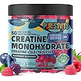 PURESTVITS NSF Certified Creatine Gummy 5g - Creatine Monohydrate Gummies – Pre-Workout Energy & Muscle Growth Support for Men & Women | Blueberry Raspberry Electrolyte Gummies (135 Count)