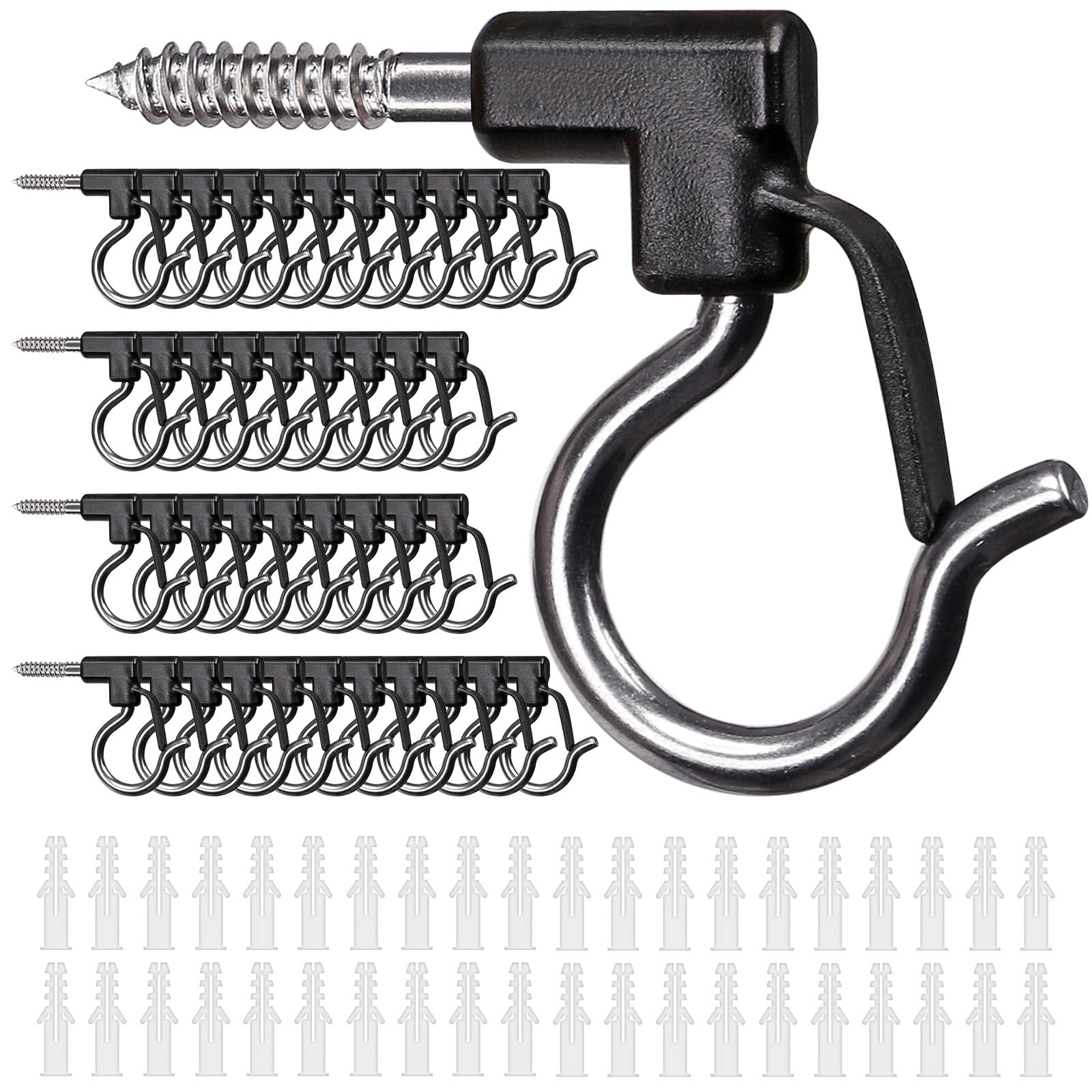 SELEWARE Stainless Steel 40 Pieces Q-Hanger, Home Christmas Lights Hanger Hooks with Screw for Garage New Year Party Outdoor Easy Release Wire and Fairy Led Lights, Heavy Duty 18KG Capacity