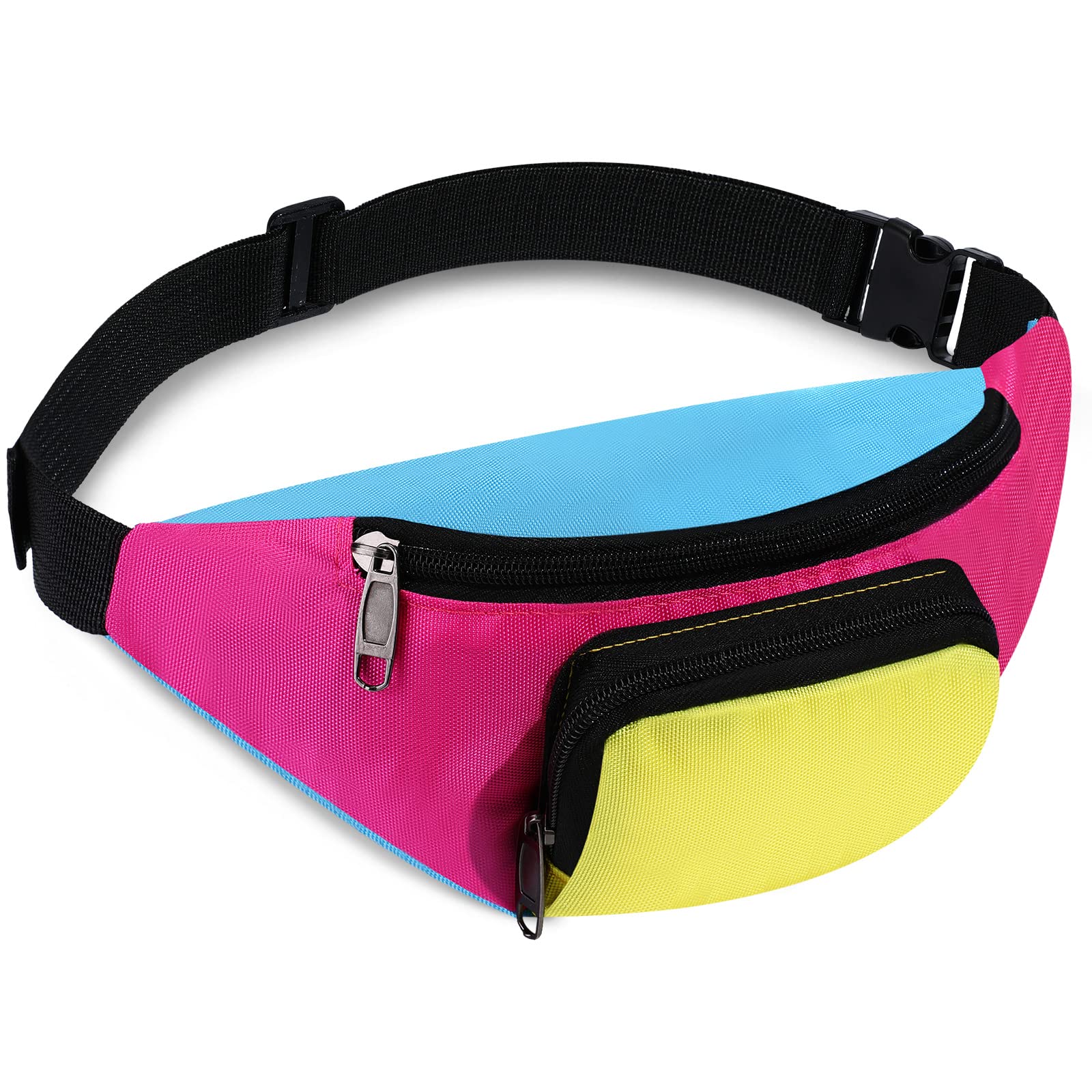 Xuniea 80s Retro Neon Fanny Pack 2 Pockets Belt Bags 90s Costumes for Women Men Waist Packs for Holiday Festival 80s Theme Halloween Party(Pink Bottom)
