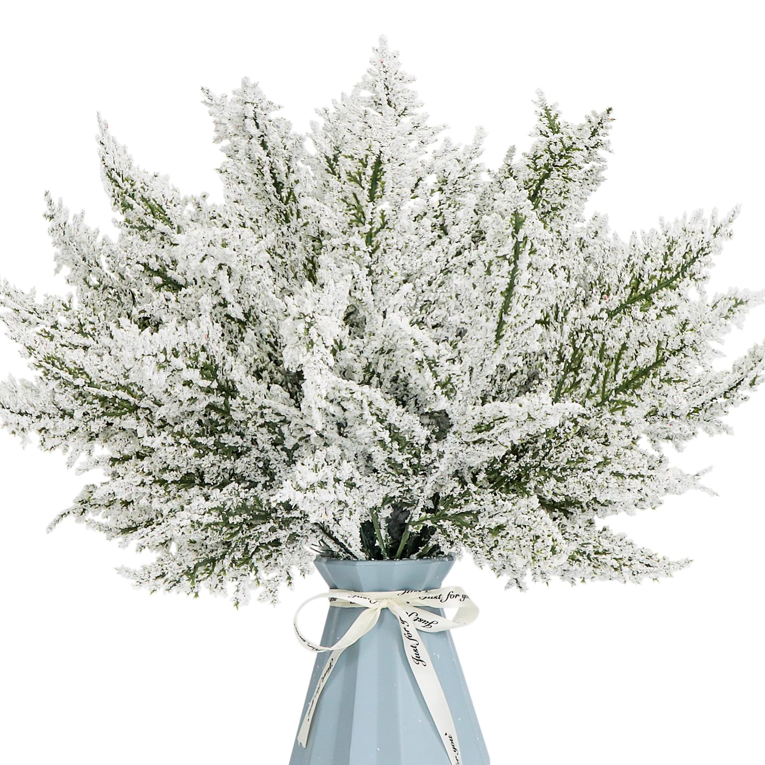 Photo 1 of 24PCS Artificial Pine Needles Branches 12.4" Christmas Greenery Stems Green Plants Fake Pine Sprigs Faux Pine Leaves Picks Crafts Sprays for Xmas Tree DIY Wreaths Garlands Home Decoration (24, Snow)