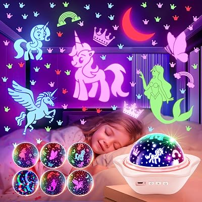 One Fire Unicorn Night Light Projector Girls Toy 96 Modes 2400mAh