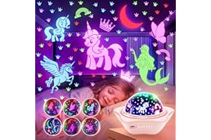 ONE FIRE Onefire Christmas Gifts for Girls, 6 Films Light Projector Unicorn Toys for Girls Age 4-6, Rechargeable Night Lights for Bedroom, 360° Rotating Butterfly Decor Mermaid Gifts Princess Baby ToddlerToys