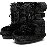 ZHENAIYISHENG Fur Boots for Women, Furry Faux Fur Fuzzy Fluffy Women Snow Boots with Fur Lined Black White Pink Mid-Calf Winter Boots