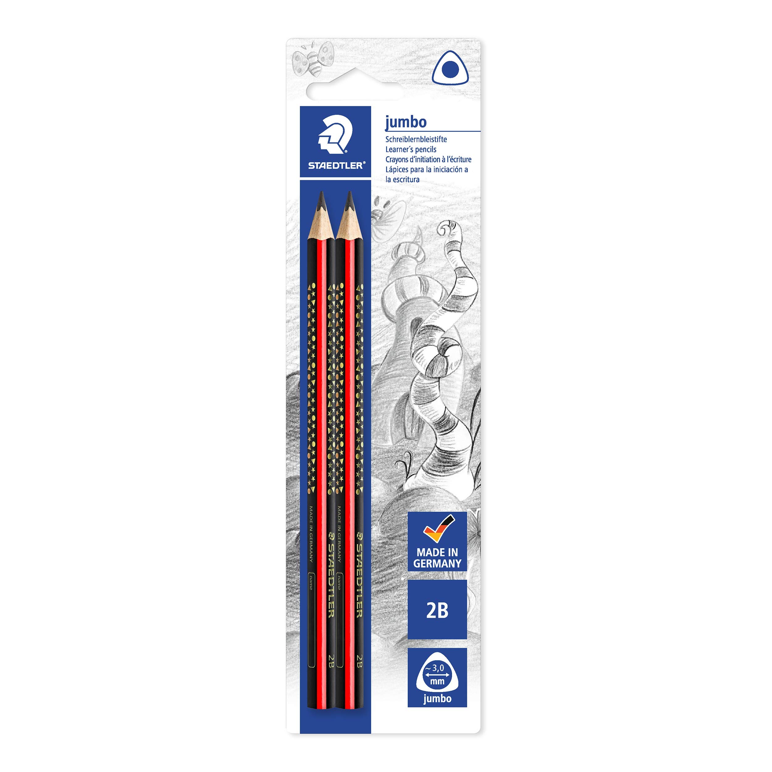 Staedtler Noris Club 1285 1BK2 Jumbo Learner's Pen, Hardness 2B, Blister Card of 2