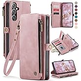 Defencase Compatible with Samsung Galaxy S24 FE Case Wallet with RFID Blocking Card Holder for Women Men, PU Leather Magnetic Snap Flip Zipper Strap Wallet Phone Case for Galaxy S24 FE 5G 6.7", Pink