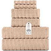 Classic Turkish Towels CTT Luxury 6 Piece Towel Set, 100% Turkish Cotton, Quick Drying, Highly Absorbent & Comfy, Includes 2 Bath Towels, 2 Hand Towels & 2 Washcloths | (Almond Beige)