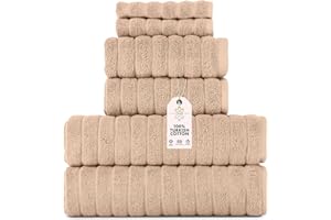 Classic Turkish Towels CTT Luxury 6 Piece Towel Set, 100% Turkish Cotton, Quick Drying, Highly Absorbent & Comfy, Includes 2 Bath Towels, 2 Hand Towels & 2 Washcloths | (Almond Beige)