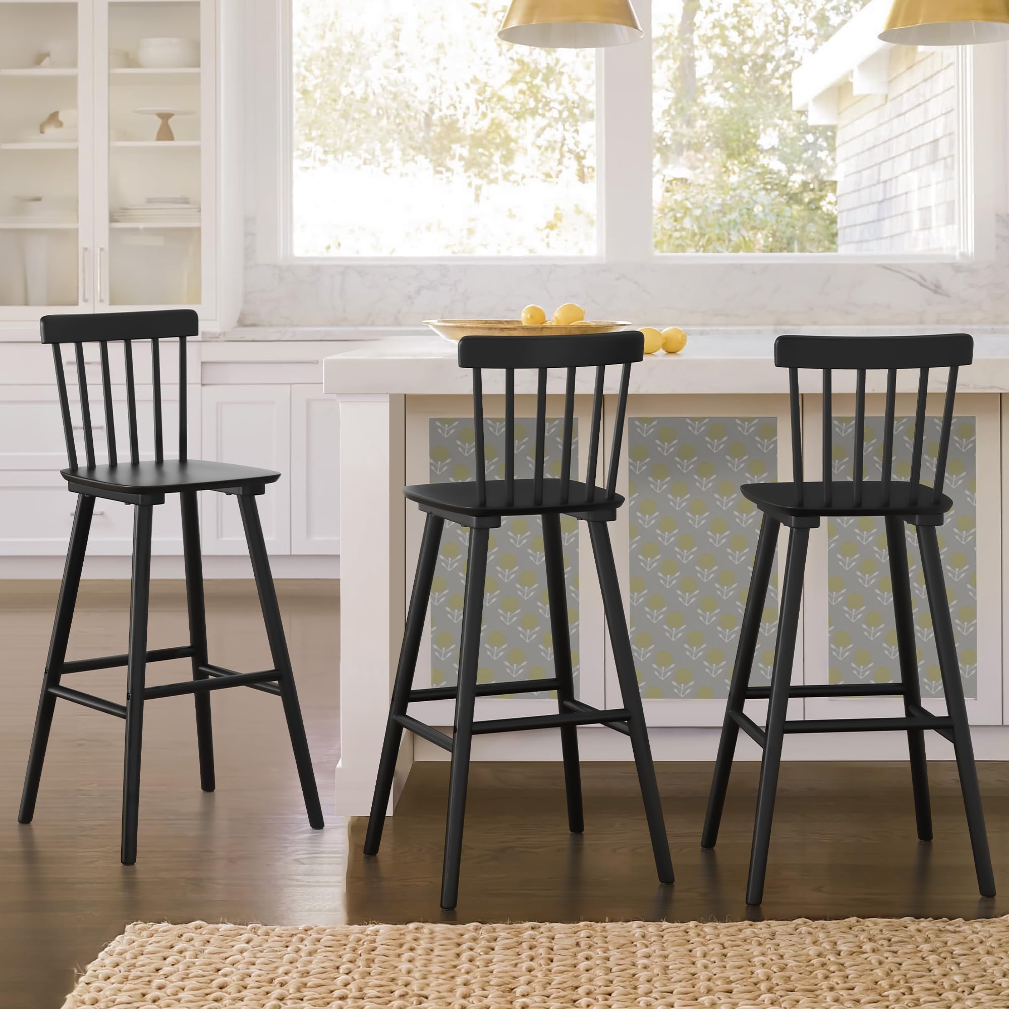 LUE BONA Windsor Wooden Barstools Set of 3 for