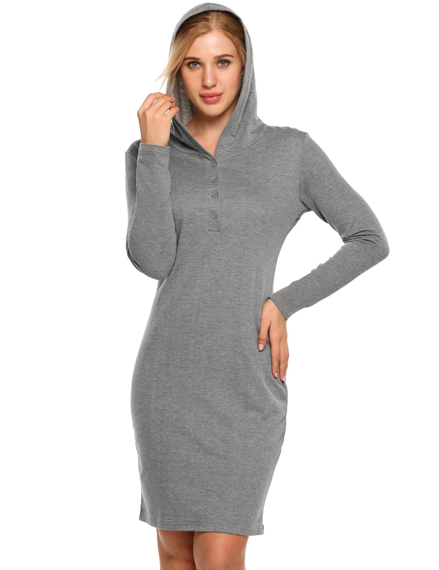 Zeagoo Women Long Sleeve Henley Neck Hoodie Button Casual Dress,Large,Army Green