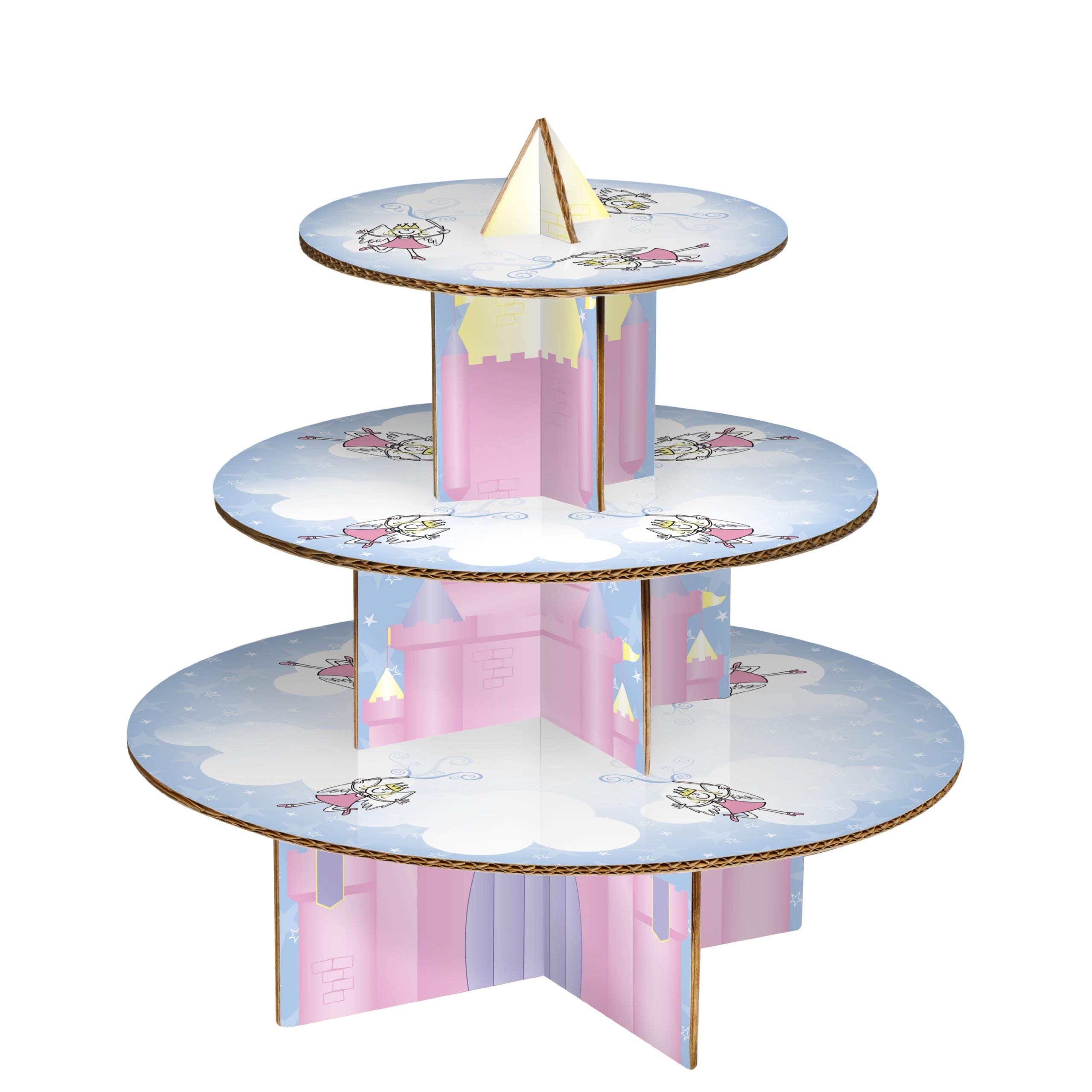 Premier Housewares Cake Stand 28 Cupcake Holder Cardboard Fairy Castle 3 Tier Cake stand Laminated Cupcake Stand Afternoon Tea Stand 33 cm x 36 cm x 36 cm