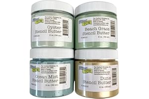 The Crafter's Workshop Stencil Butter - Coastal Acrylic Paint Set - Boutique Metallic Texture Paste for Art, Canvas, Journals, & Cards - 4 x 2oz Jars