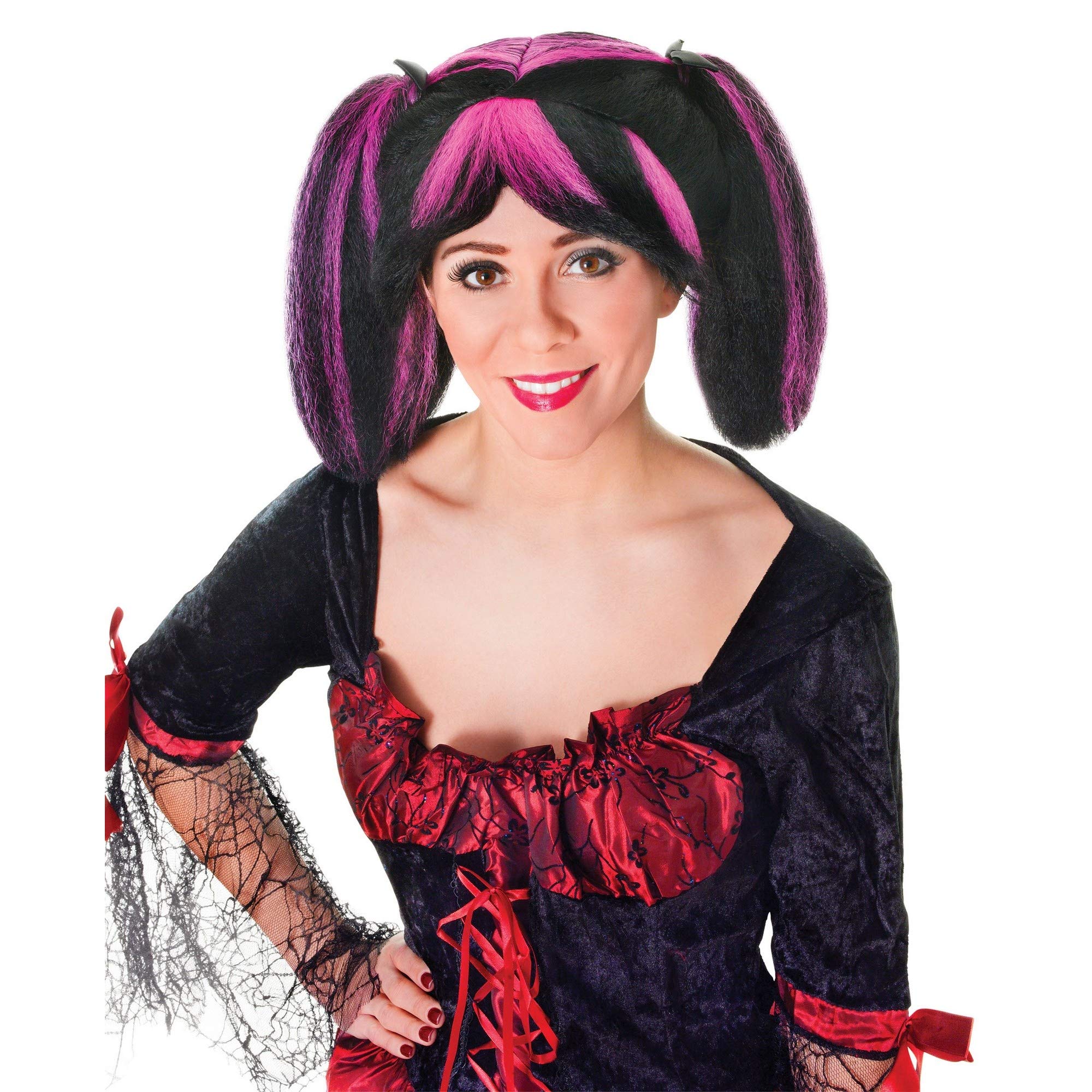 Women's Black & Pink Streaks Steampunk Wig (Pack of 1) - Realistic Design, Perfect Accessory for Themed Parties, Conventions, Cosplay, & More Halloween