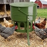 Metal Chicken Feeder No Waste - 20LB Large Chicken Feeder with 12 Ports &amp; 4 Adjustable Heights Tripod Stand, Automatic Hanging Poultry Feeder, Rainproof for Backyard Chickens &amp; Small Flocks