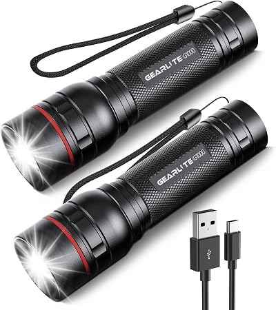 GEARLITE LED Torch Rechargeable 2000LM 2 Pack Adjustable Focus 3 Modes