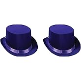 Beistle 2 Purple Satin Top Hats, Sleek Headwear for Formal Occasion and Team Spirit School Accessories, OSFM
