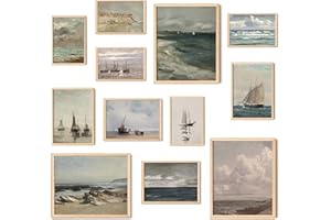 97 Decor Coastal Vintage Wall Art - Large Seascape Wall Art, Nautical Vintage Wall Decor, Vintage Sea Landscape Wall Art Prints, Antique Sailboat Nautical Art Pictures for Home Bedroom (8x10 Unframed)
