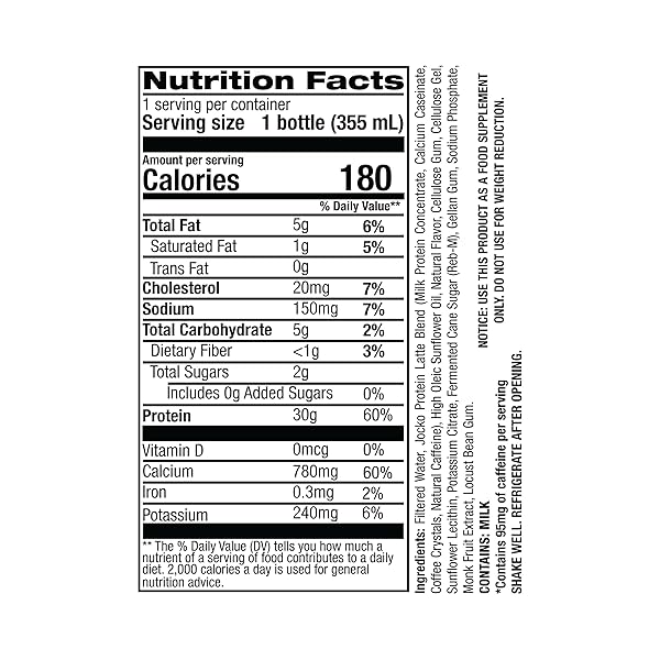JOCKO FUEL MÖLK 30G GRASS FED PROTEIN SHAKES – NO ADDED SUGAR PROTEIN DRINKS KETO FRIENDLY – READY TO DRINK 12 FL OZ (PACK OF 12) SWEET CREAM COFFEE