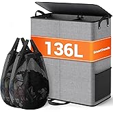 SmartTrends Large Double Laundry Hamper with Lid, Removable Bags & Reinforced Handles, 2 Section Tall Laundry Basket, Dirty C