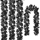 CQURE Black Maple Leaf Garland, 4PCS Halloween Garland Maple Leaves Fall Leaves Hanging Vines Halloween Thanksgiving Decor for Home Table Front Porch