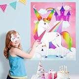 JOYIN Pin the Horn on the Unicorn Game Poster 28x21 with 24 Horns Blindfold view 5