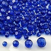 Honkoolly 850pcs Acrylic Round Faceted Beads 6mm 8mm 10mm 12mm Faceted Round Spacer Beads for Bracelets Necklace Earring DIY Jewelry Making Craft(Sapphire Blue)