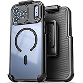 Encased for iPhone 17 Pro Phone Case with Belt Clip Holster, Compatible with MagSafe - Magnetic Hybrid Clear Cover with Full Lens Protection (Black/Frost)