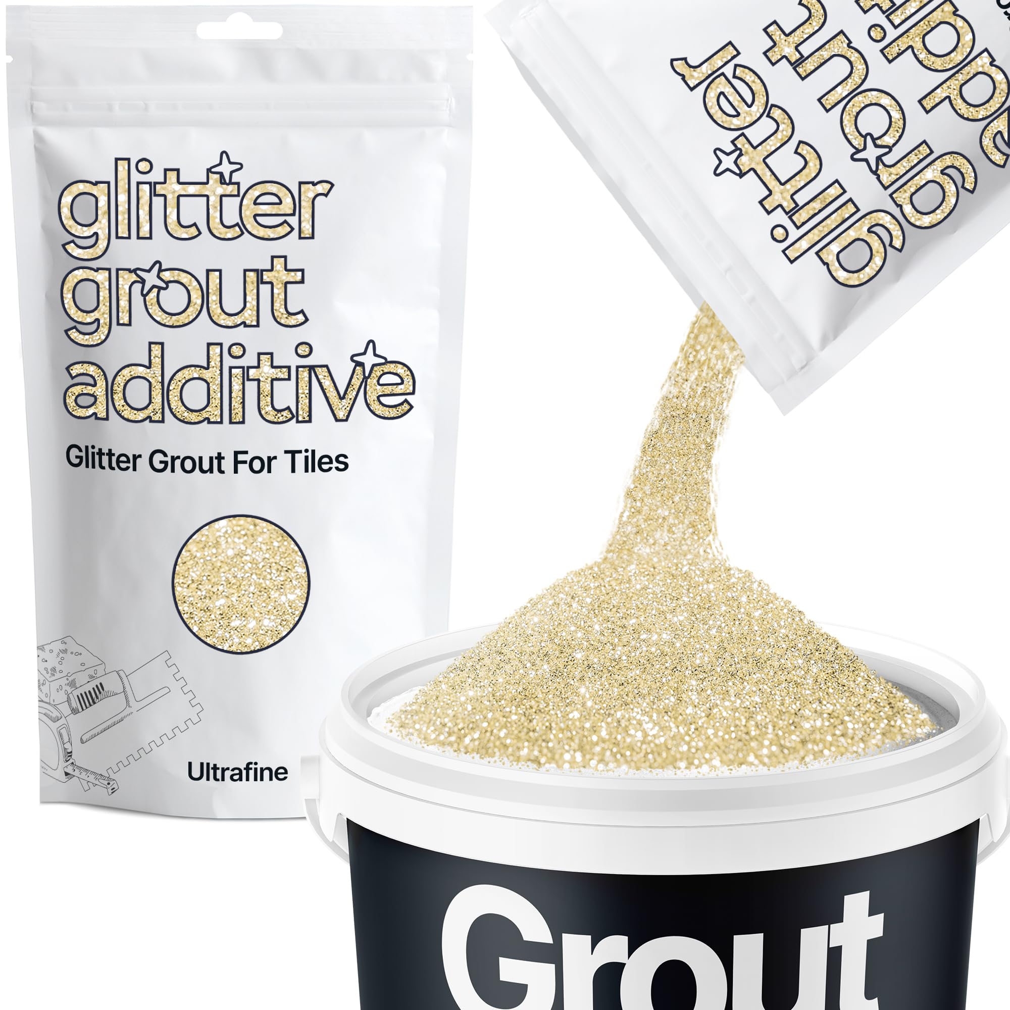 Hemway Champagne Gold Glitter Grout Additive Ultrafine 100g Metallic Flakes for Adding Sparkle to Kitchen & Bathroom Tiles | Enhance Your Indoor Grouting Projects with a Durable Sparkly Effect