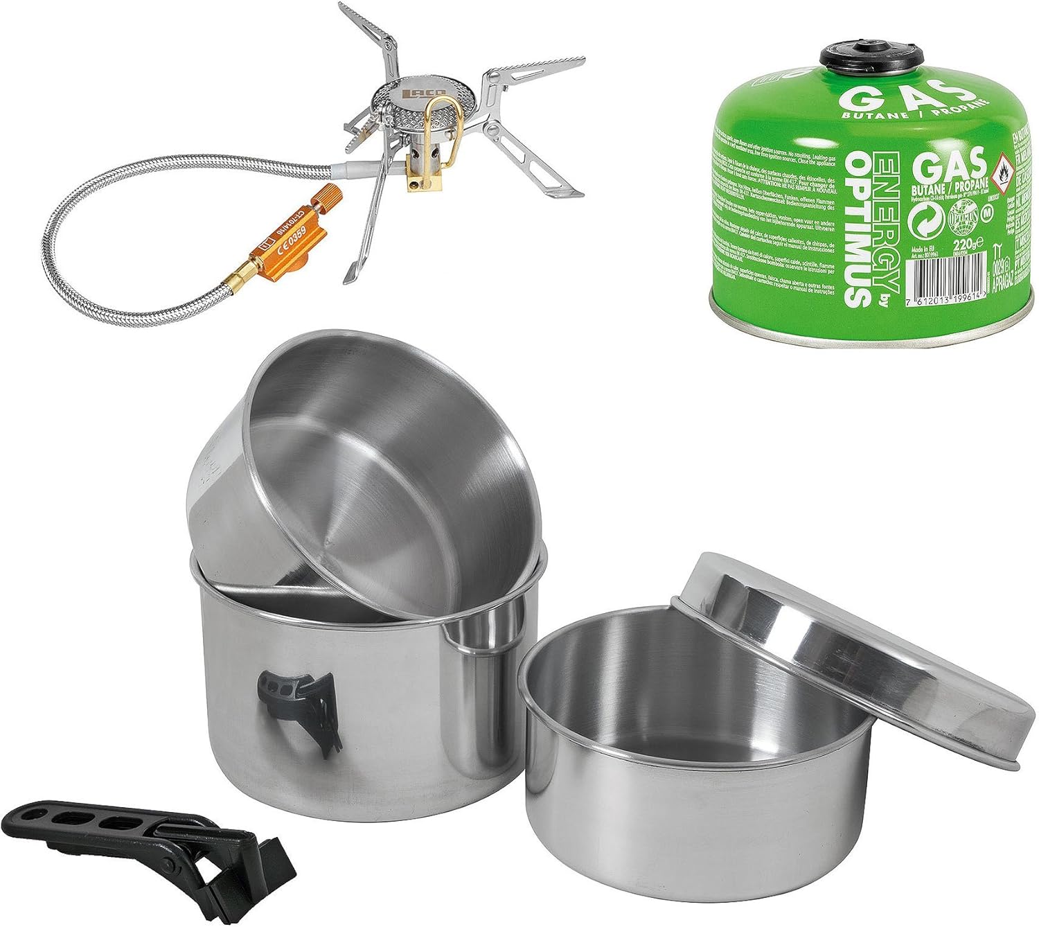 CampingTopfset 5 teilig + Campingkocher / Gaskocher LACD Patkhor