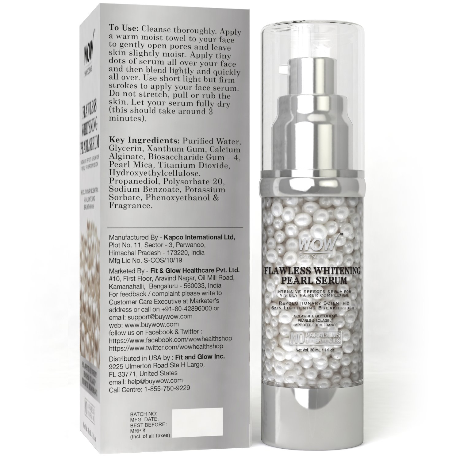 Wow Flawless Whitening No Parabens Mineral Oil Pearl Serum 30ml Amazon In Beauty