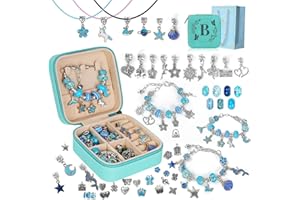 LUCKJOY Charm Bracelet Making Kit, Kid Jewelry Making Kit for Girls 8-12, Unicorn Toys for Girls Age 4-6 Birthday Christmas Gifts for Girls Crafts Age 5-7 DIY Necklace Kit with Initial Jewelry Box Organizer-B
