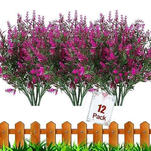 HBell 12 Bundles Outdoor Artificial Flowers UV Resistant Fake Boxwood Plants,Faux Plastic Greenery for Indoor Outside Garden Porch Window Box Home Wedding Farmhouse Decor